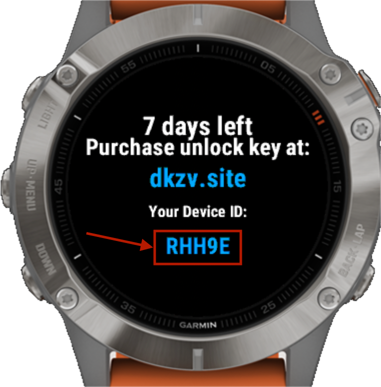 Example of Device ID shown on watch