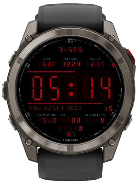 Retro 7-Segment LED Watchface running on Garmin watch